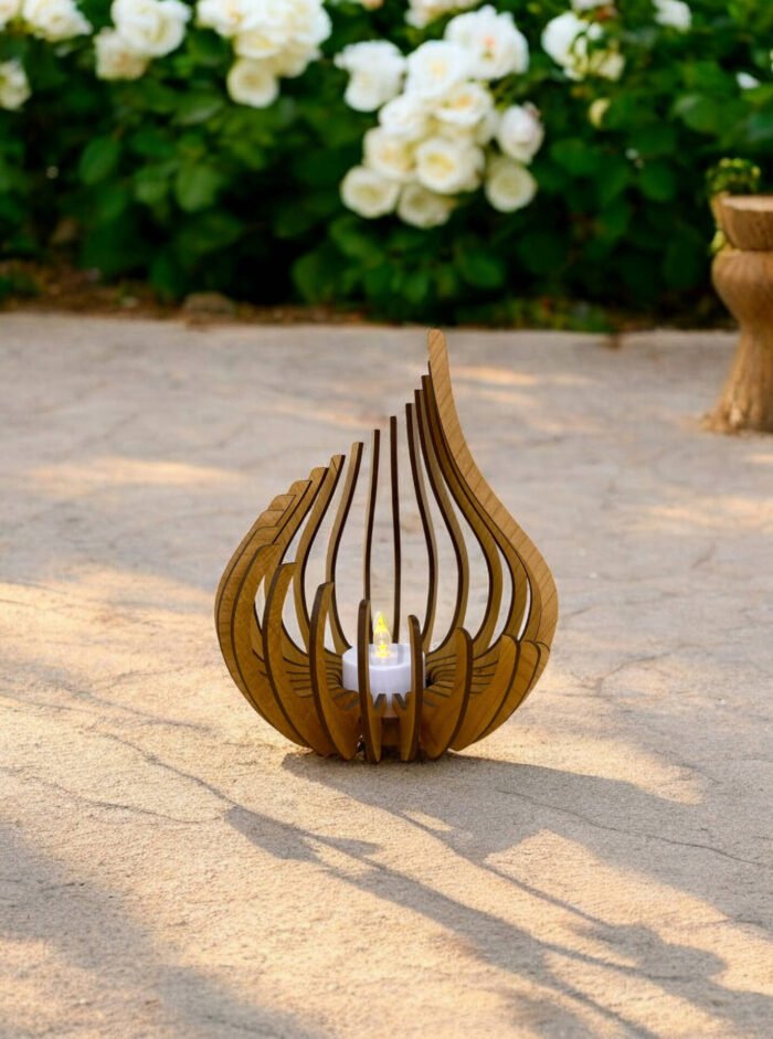 photophore spirale bois cerisier home bougie led white garden