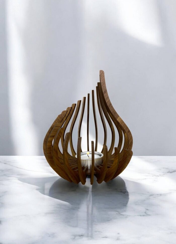 photophore spirale bois noyer home bougie chauffe plat marbre