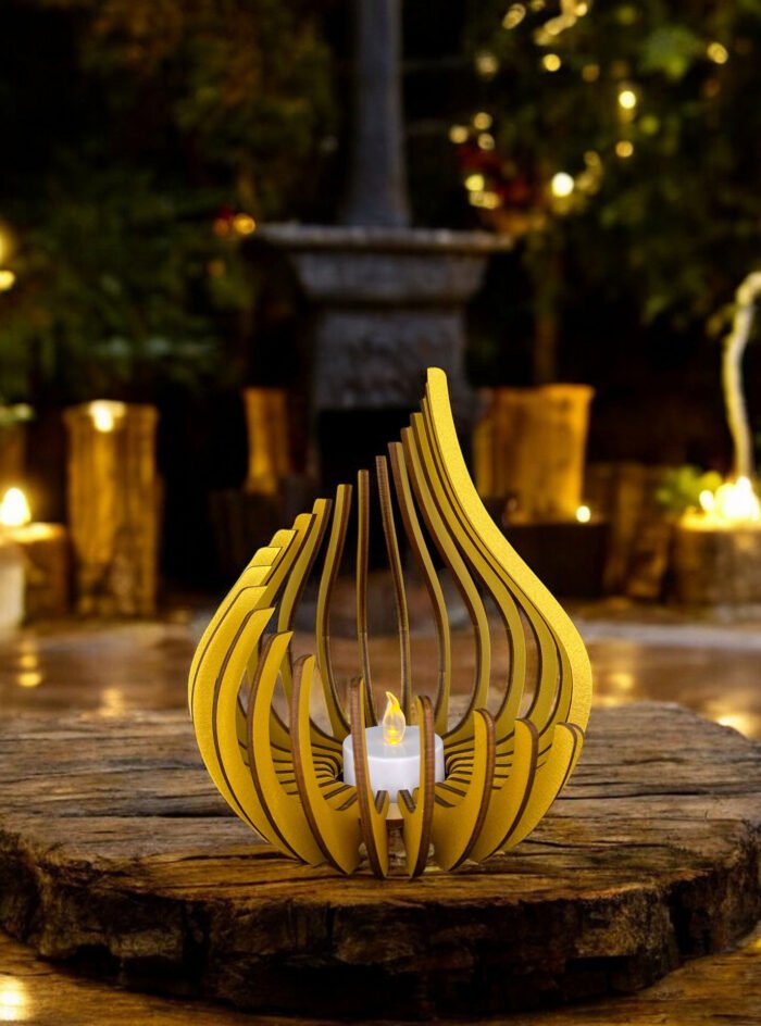 photophore spirale bois peint or ambiance exterieur