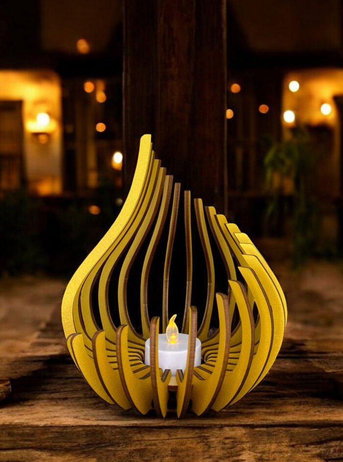 photophore spirale bois peint or ambiance lumieres chaudes