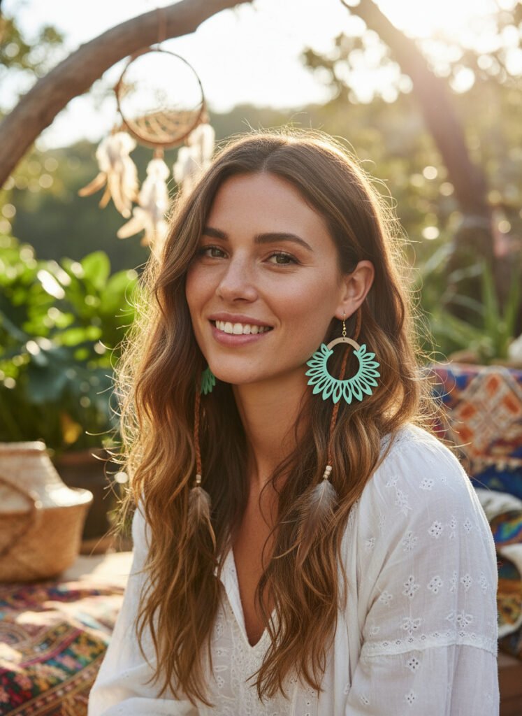 boucles oreilles acrylique menthe brillant chene blossom wood femme