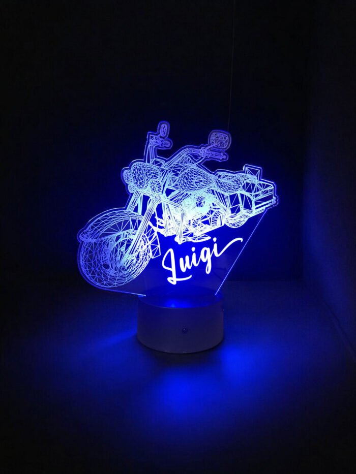 lampe 3d personnalisee moto harley bleue prenom
