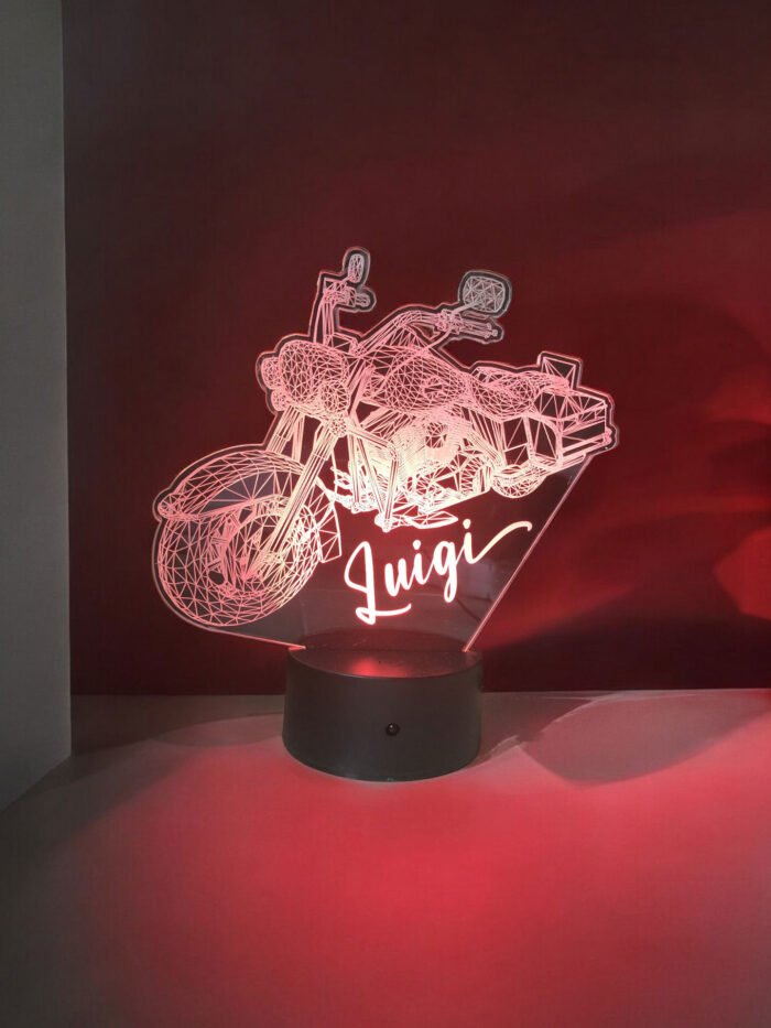 lampe 3d personnalisee moto harley rouge prenom