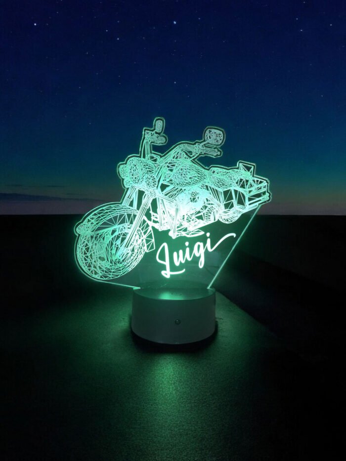 lampe 3d personnalisee moto harley verte ciel etoile prenom