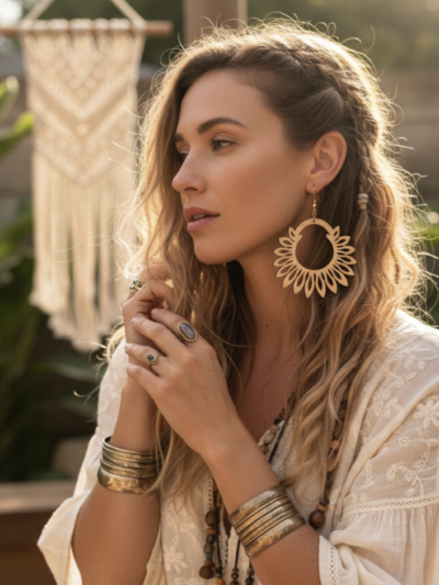 boucles oreilles blossom wood chene tresse