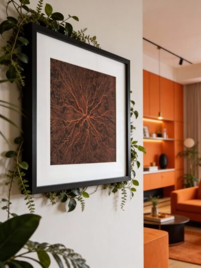 tableau cuir grave roots marron orange 40cm profil